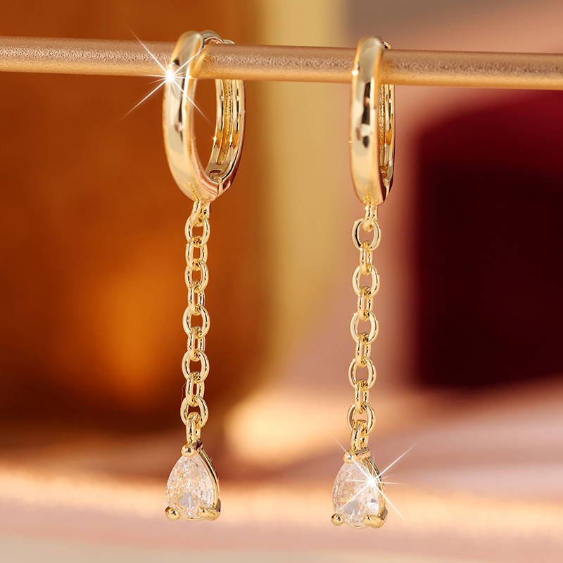Women's Mini Huggie Hoop Dangle Earrings with Water Drop Design